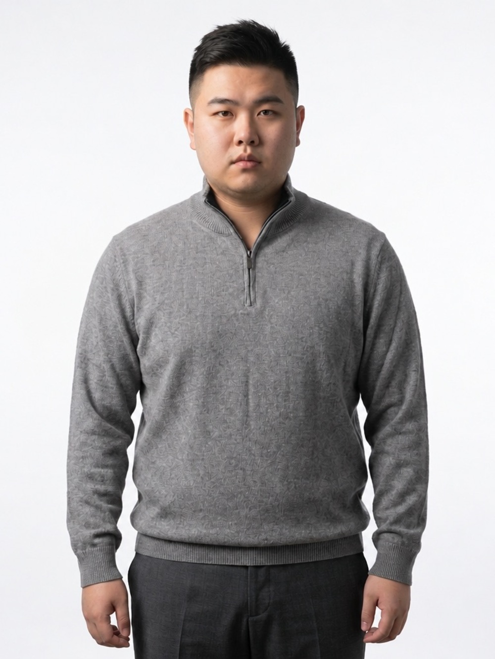 100% Wool Men's Grey Half-Zip Sweater/Classic/Minimalist/Quiet Luxury/Neutral